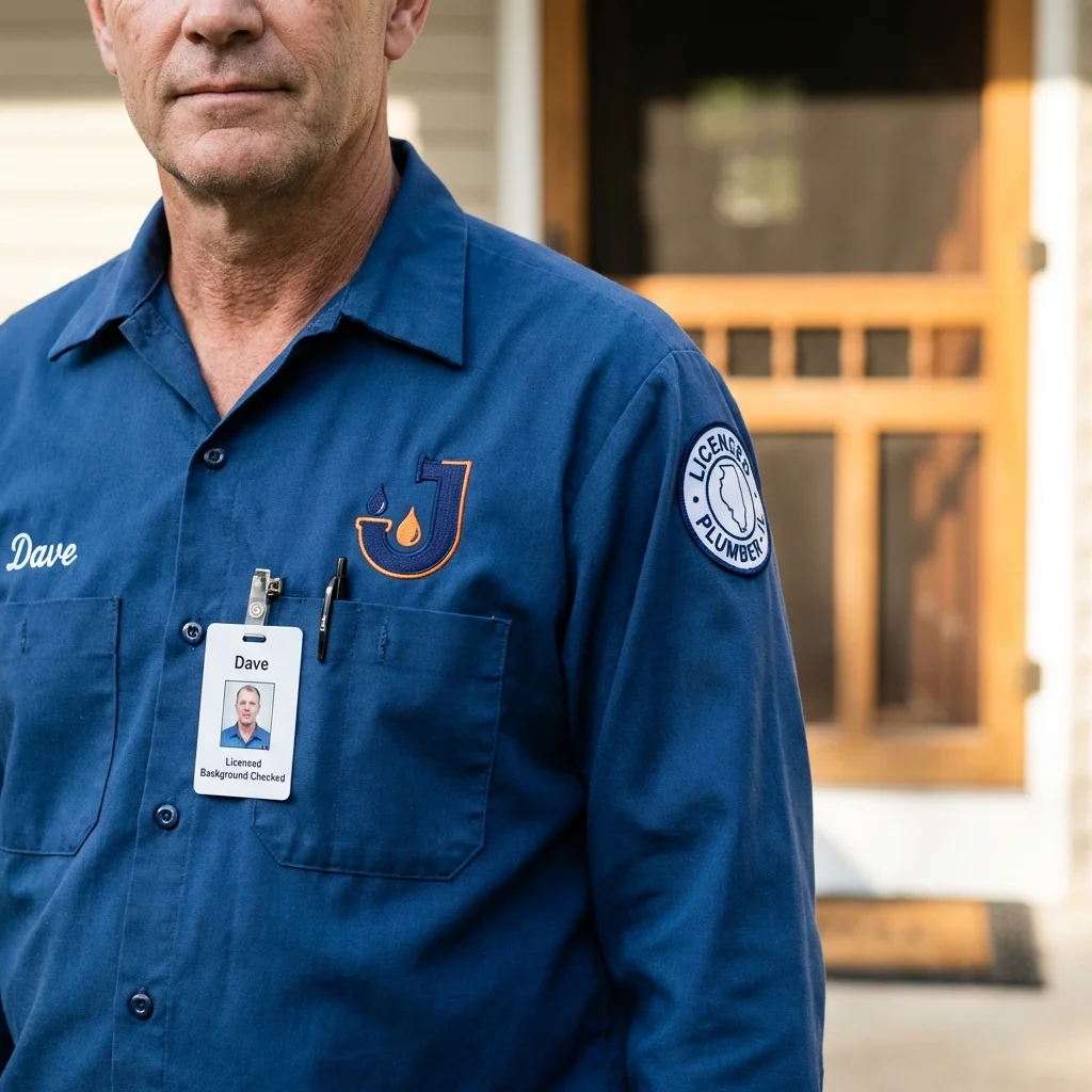 Licensed plumber showing ID badge in Woodbury, CT