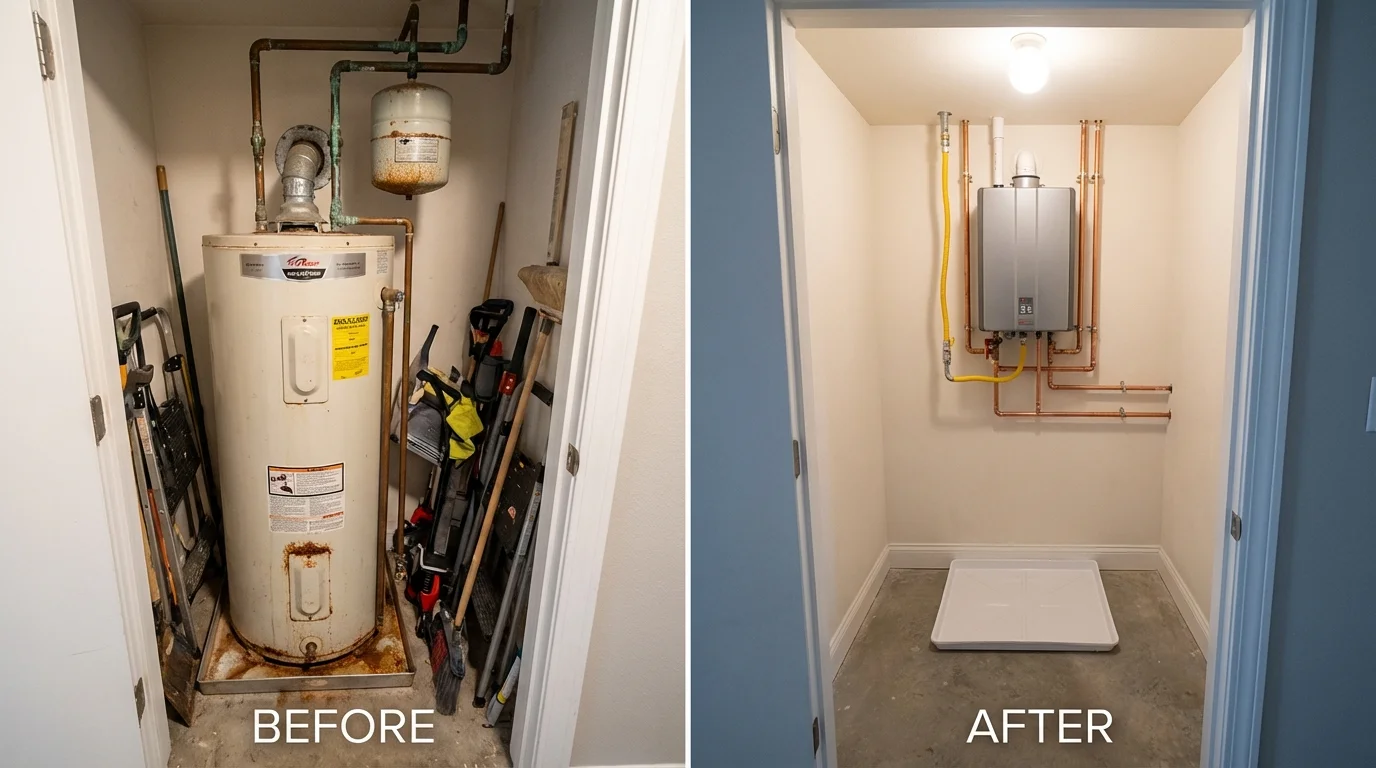 Tank water heater versus wall-mounted tankless unit comparison for Woodbury, CT homeowners